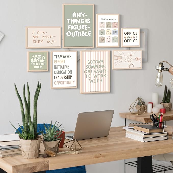Faccito 8 Set Office Wall Art Inspirational Wall Art for Office Women Wallart Large Wooden Motivational Quotes Teamwork Framed Decor for Home Work Cubic