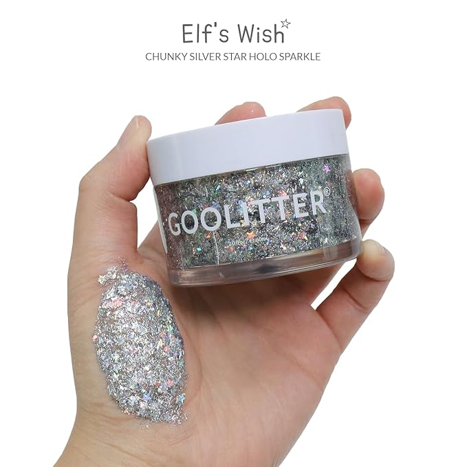 Face, Body & Hair Holographic Silver Glitter Gel [Elf's Wish] 2oz (60mL) | Chunky | K-Beauty | Halloween, Festival, EDM, Rave, Party, Concert, Costume Makeup| Vegan, Cruelty Free