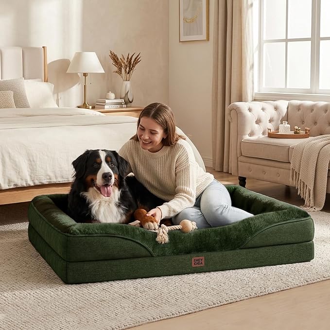 EHEYCIGA Orthopedic XXL Dog Bed for Large Dog, Memory Foam Dog Couch | 52x41 Inch Extra Large Sized Dog Sofa with Sides, Waterproof Liner & Washable Removable Cover, Bolster Pet Couch