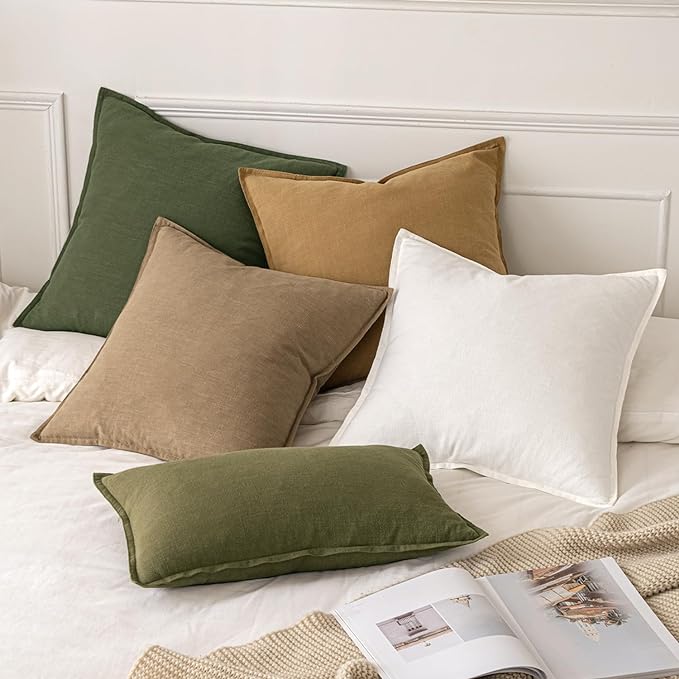 MIULEE Decorative Linen Pillow Covers 20x20 Inch Mustard Yellow | Boho Farmhouse Neutral Couch Throw Pillows for Bed, Pack of 2 Accent Modern Pillowcases, Sofa Livingroom Home Decor