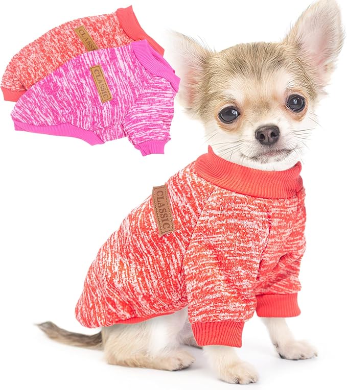 2 Pieces Dog Sweaters for Small Dogs Fall Puppy Clothes Female Winter Fleece Puppy Sweaters Warm Thick Outfit Pet Small Dog Clothes for Boy Girl Dogs Yorkie, Chihuahua, Bulldog, Dachshund,Pug, Medium