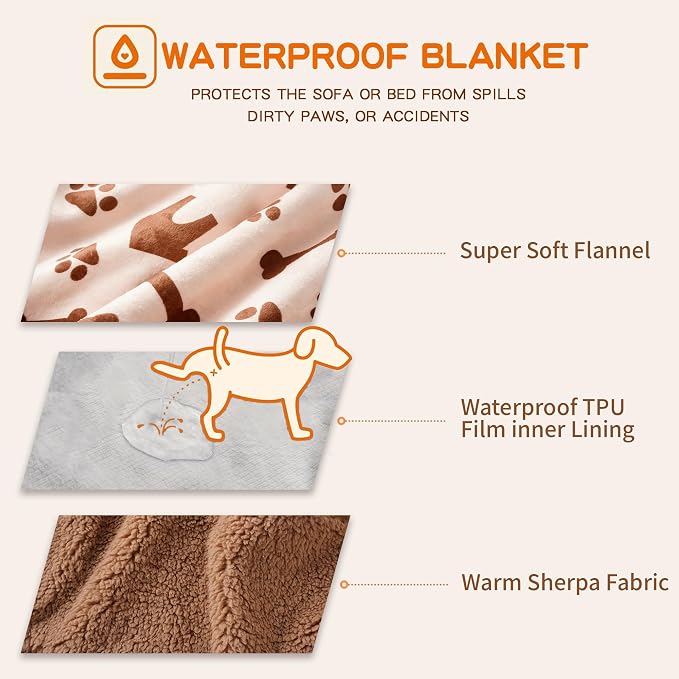 Waterproof Pet Blanket for Small Dogs and Cats 30"x40" | Washable Dog Blanket, Soft Fluffy Sofa Car Bed Protector, Reversible Sherpa Fleece Puppy Blanket, Beige