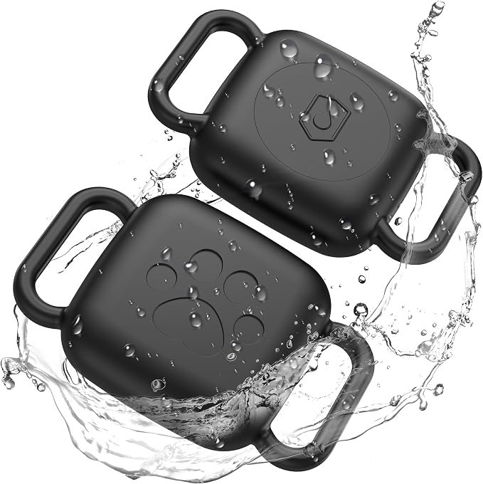 Dog Collar Holder for Tile Mate 2024/2022 and UGREEN Tracker, Waterproof Silicone Case for Tile by Life 360 2024 cat, Scratch Resistant Dustproof Cover for Life 360 pet Tracker,2 Pack,Black/Black