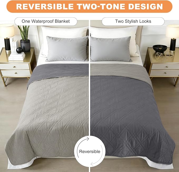 100% Waterproof Dog Bed Cover Pet Blanket, Light Gray+Gray, 30"x71" | ,7-Layer Reversible Couch Covers for Dogs Met for Sofa Furniture Car Camping