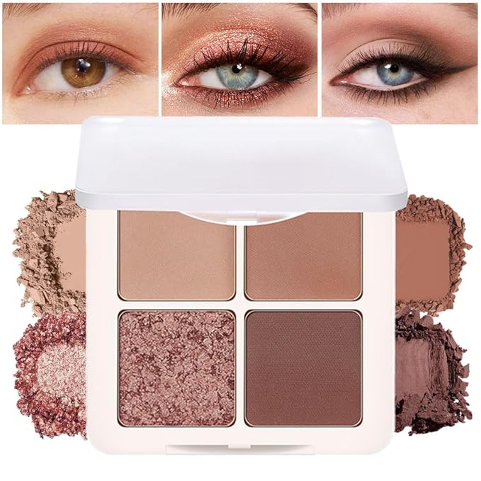 Neutral Tan Eye Shadow Palette, Metallic and Shimmer Magic Eyeshadow Makeup, Velvety Pigmented Creamy Formula, Four Way Quad Eye Shadow Palette For Old Women, (04#Tan)