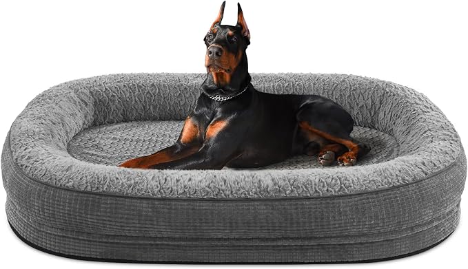 JOEJOY Orthopedic Dog Bed for Extra Large Dogs, XXL Egg-Crate Memory Foam Pet Bed with Bolster Sides, Waterproof Lining, Removable Washable Cover & Non-Slip Bottom, Grey