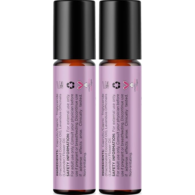 Lavender Essential Oil Roll On - Calming Aromatherapy Oil Roller for Sleep Headaches and Relaxation - Natural Pre-Diluted Sleep Oil for Nighttime Relaxation with Lavender Essential Oil for Skin 2-Pack