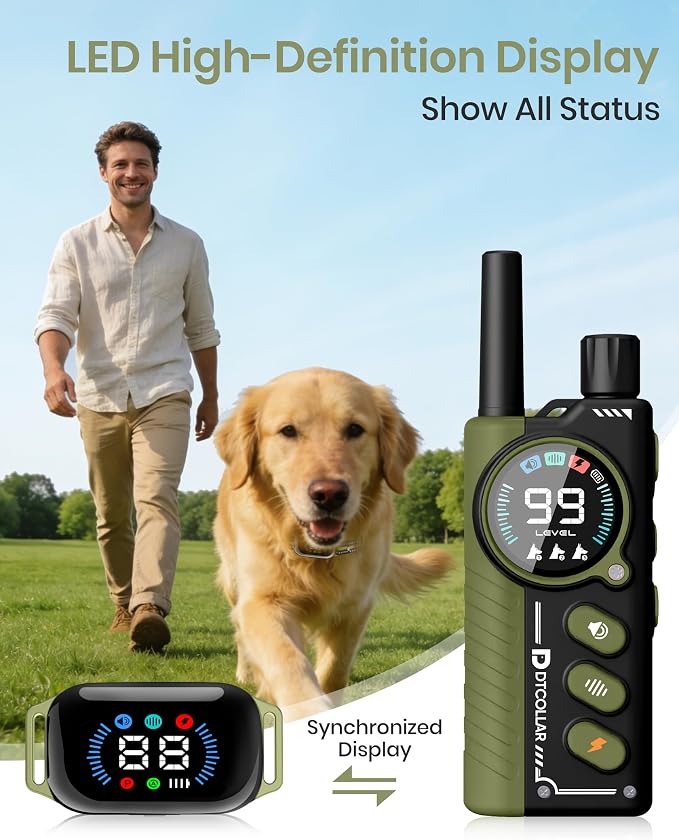 2-in-1 Bark Shock Collar 2 Pack - Smart Anti Barking Dog Training Collar with Beep/Vibration/Shock/Anti Bark 4 Modes, 3300FT IP67 Waterproof E Collar with Remote for Small Medium Large Dogs(8-120lbs)
