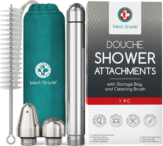 Medi Grade Shower Enema Kit – Shower Douche Nozzle for Men & Women – Intimate Cleansing System with Easy Installation, Velvet Storage Bag, Cleaning Brush & Cloth – Hygienic Douche for Men