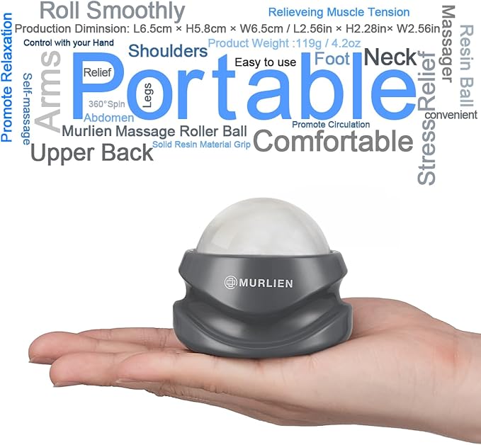 Massage Roller Ball, Tight and Sore Muscles Relief, Manual Massager, Alleviating Shoulder, Arms, Back, Legs, Calves or Muscle Tension - White