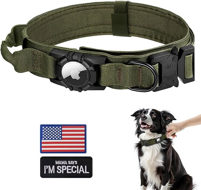 Tactical AirTag Dog Collar - Heavy Duty, Adjustable GPS Collar