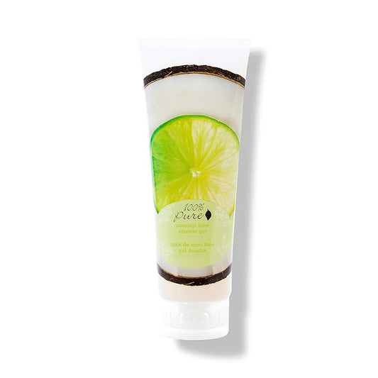 100% PURE Coconut Lime Shower Gel Natural Foaming & Hydrating Body Wash - Deeply Moisturizing Gentle Soap Cleanser for All Skin Types, Even Sensitive - Gluten-Free - 8 Fl Oz