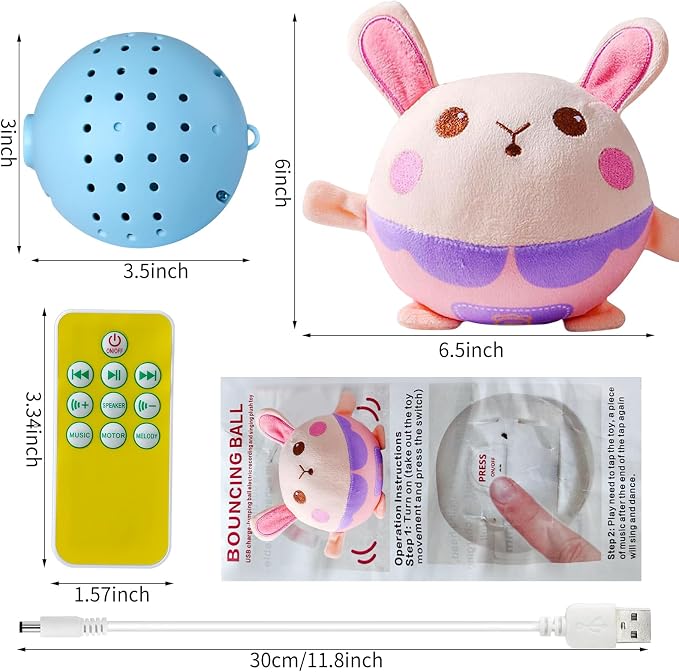 Interactive Plush Dog Toy - Bouncing Rolling Ball With Remote Control and Music, Self-Moving Pet Toy for Small/Medium/Large Bored Dogs (Rabbit)