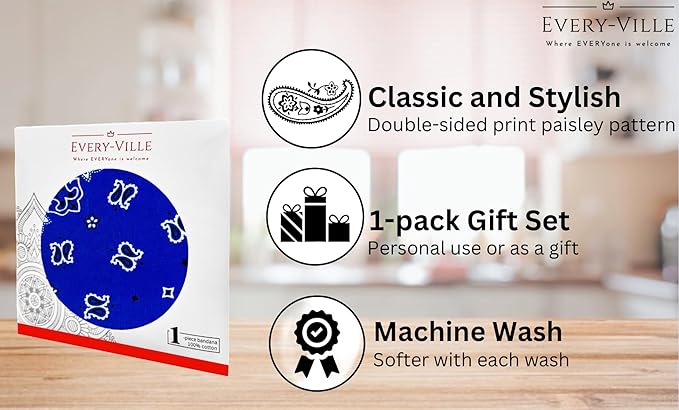 Gift Packaging Bandana for Men Women - 100% Cotton, Paisley, 22x22 In, 1 Pack - Large Bandanna Handkerchief Cowboy Hanky