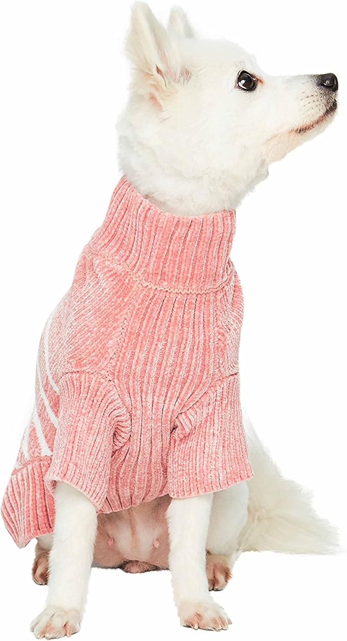 Blueberry Pet Cozy Soft Chenille Classy Striped Dog Sweater in Dusty Rose, Back Length 14", Pink Clothes for Dogs