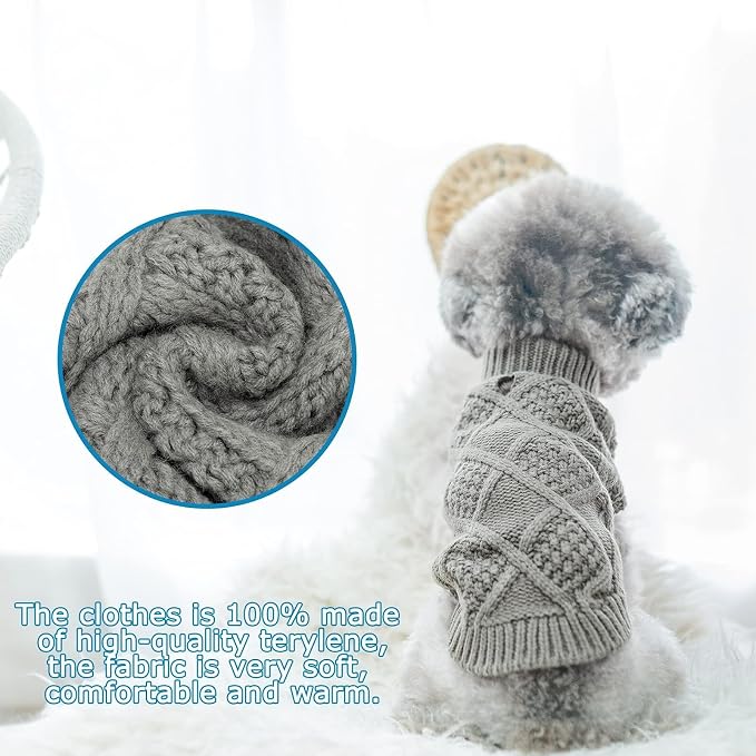 Mihachi Turtleneck Dog Sweater - Winter Coat Apparel Classic Cable Knit Clothes with Leash Hole for Cold Weather, Ideal Gift for Pet in New Year