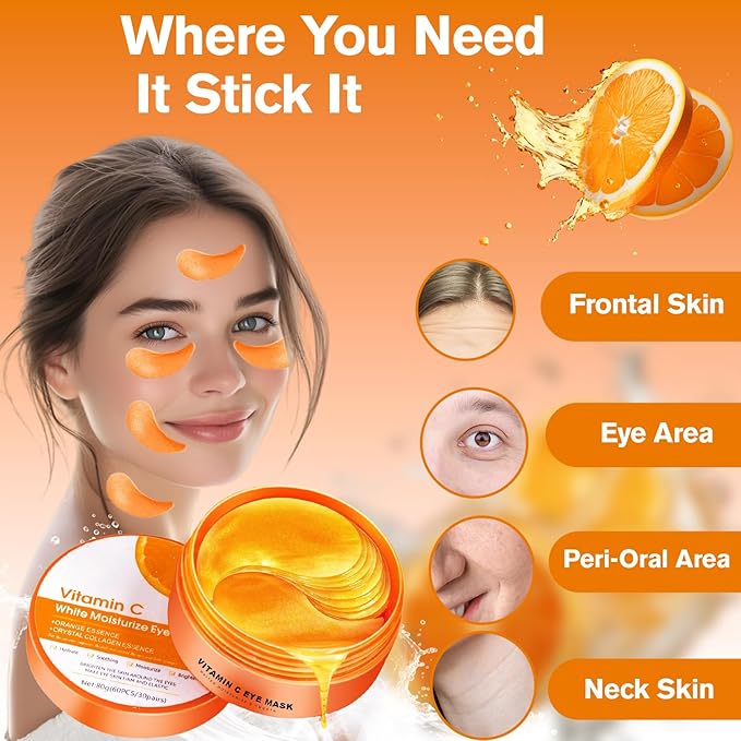 Vitamin C Eye Patches 2-Pack 120 PCS, Improving Skin Tone, Reducing Dark Circles and Refreshing, Collagen Eye Mask for Puffy Eyes, Suitable for Both Men and Women
