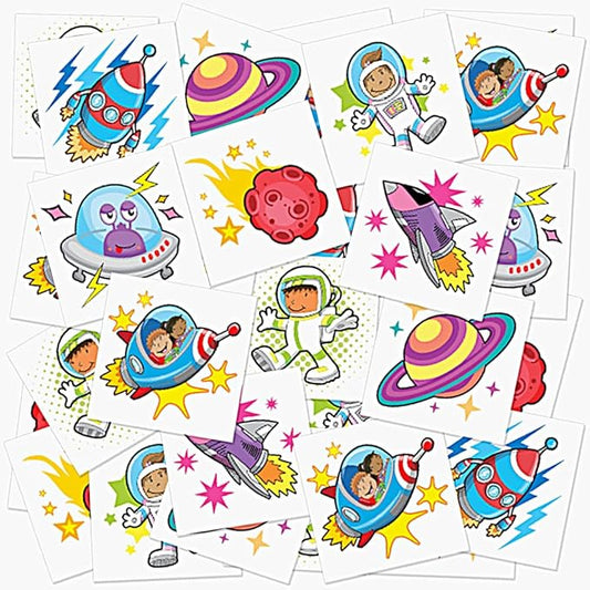 ArtCreativity 144 Individual Outer Space Temporary Tattoos for Kids – 2 Inch Non-Toxic Pre-Cut Astronaut, Alien, Rocket, UFO, Planet Temporary Tattoos - Outer Space Party Favors and Goodie Bag Fillers