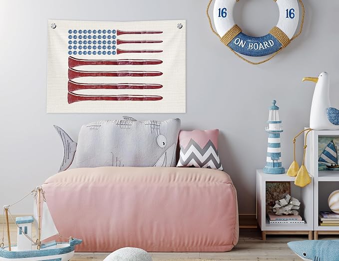 Vintage Sports Wall Decor, Golf Balls American Flag Canvas Banner Wall Art Decorations for Kids Boys Room Nursery Bedroom Playroom, 30x20 in