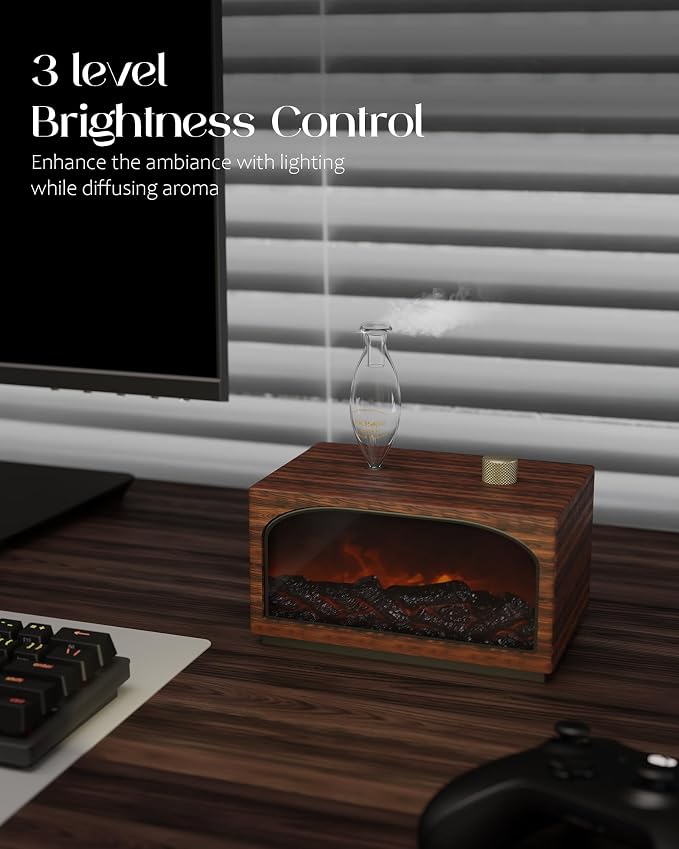 Essential Oil Diffuser Fireplace Flame Oil Diffuser Waterless Aromatherapy Diffusers with Bulb