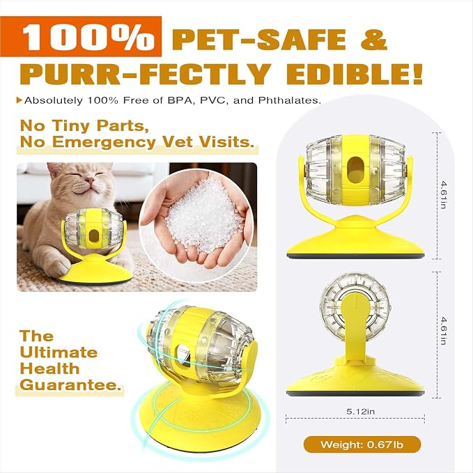 Cat Slow Feeder Toy, Interactive Cat Toy, cat treat dispenser toy(Yellow)