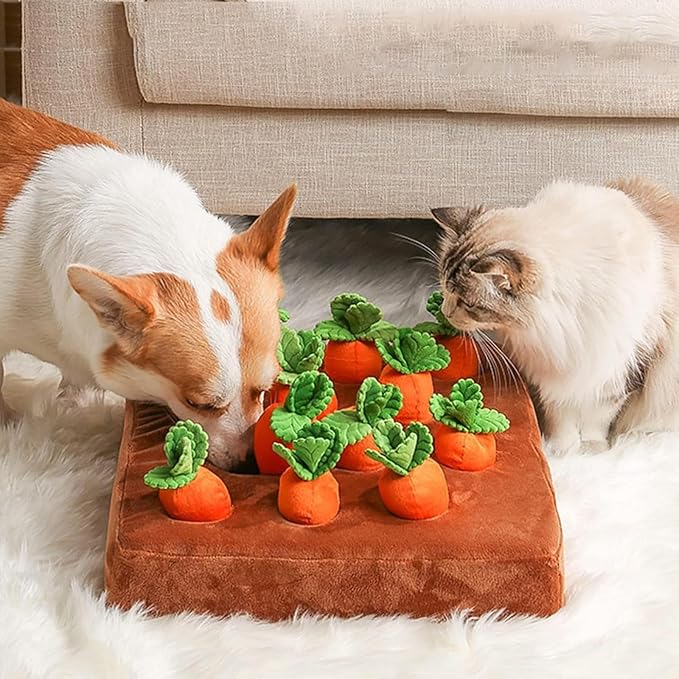 Carrot Dog Toy - Interactive Foraging Puzzle, Treat Hiding Plush Mat, Mental Stimulation Slow Feeder Enrichment Toy for Small Medium Dogs & Cats, Machine Washable