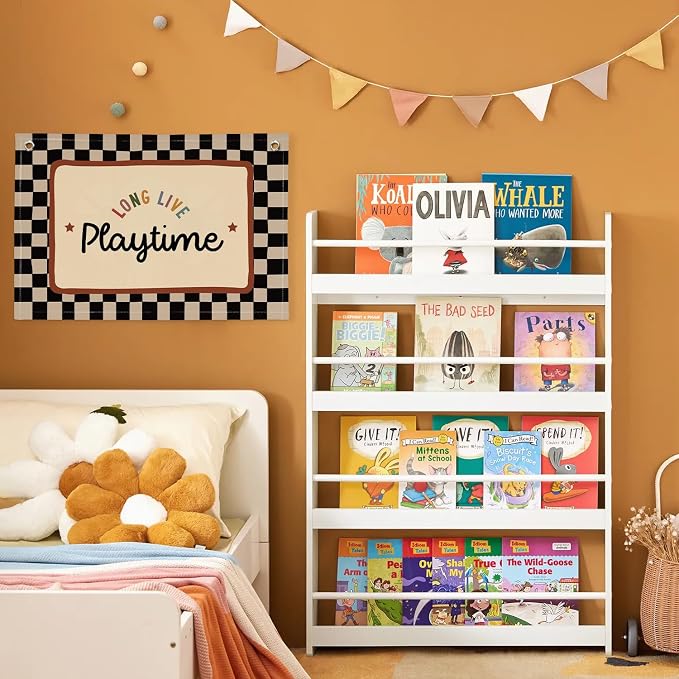 XYDEG Playroom Wall Decor, Black and White Checkered Toddler Playroom Decor Hanging Linen Banner,Play Room Wall Art for Nursery Kids Boy Girl Room Bedroom, 30x20 Inch