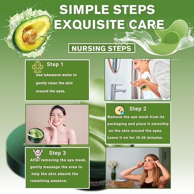 Nourishing Avocado Eye Patches 2-Pack (120 PCS), Collagen Under Eye Mask for Hydration & Antioxidant Care, Under Eye Patches for Women & Men