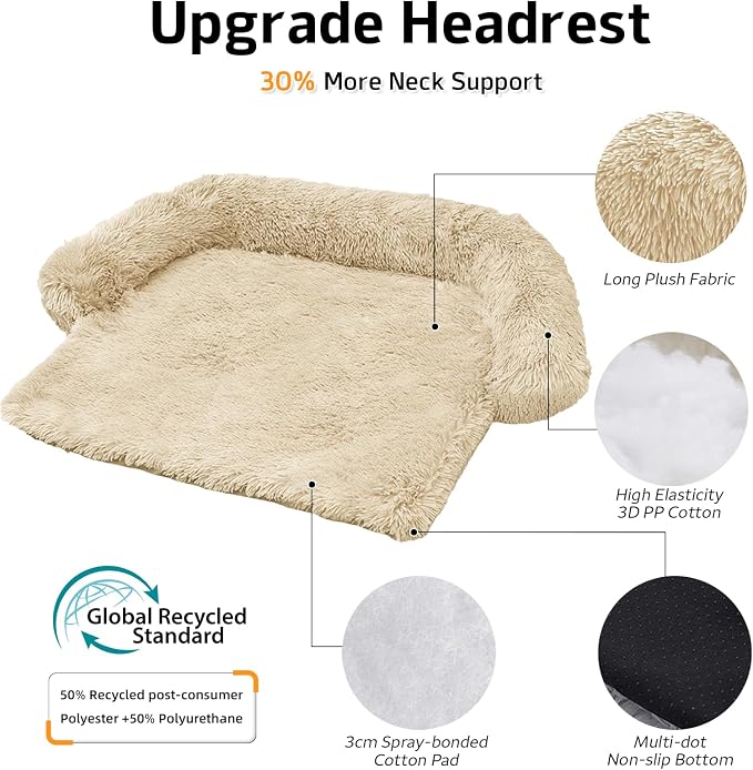 Calming Dog Bed Fluffy Plush Dog Mat for Furniture Protector with Removable Washable Cover for Large Medium Small Dogs and Cats (XS (31"x23.5"x5"), Beige)