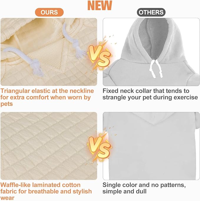 BEAUTYZOO Dog Hoodies Sweater for Large Dogs,Waffle‑Like Laminated Pet Coat | Warm Dog Sweatshirt with Pocket & Leash Hole,Pullover Clothes for Girl Boy Dogs,Stretchy & Easy‑On‑Off,Labrador & Great Danes