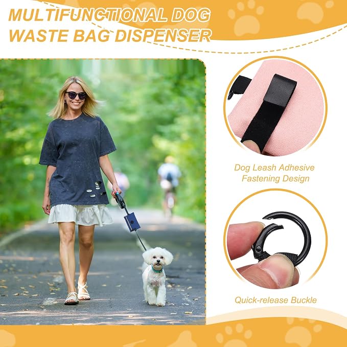 Dog Poop Bag Holder, Pet Waste Bag Dispenser Dog Treat Pouch with Zipper Oxford Cloth Portable Reusable Easy Cleanup(2Pcs, Pink), Intended for Outdoor/Travel/Walking