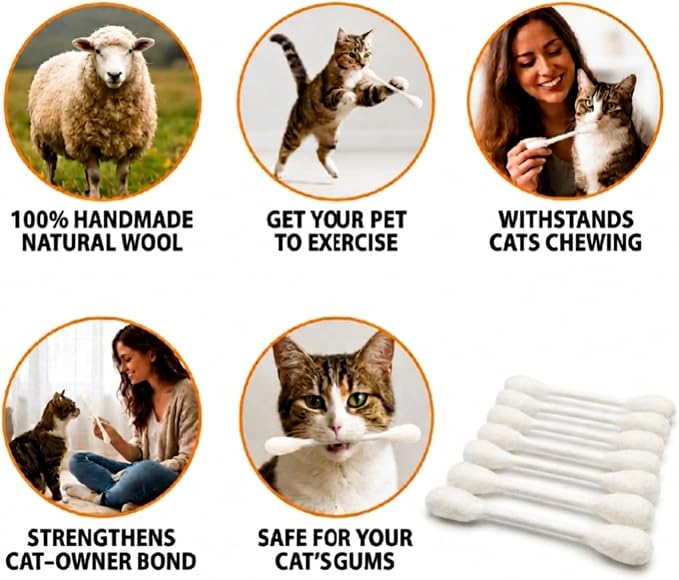 Glaciart One Swabs Cat Toys with Catnip - 6 Pk | Durable for Chew, Cute Cat Toys Interactive Kitty for Boredom, Exercise, & Play | Filled w/Organic Catnip for Anxiety & as Digestive Aid | Gift Idea