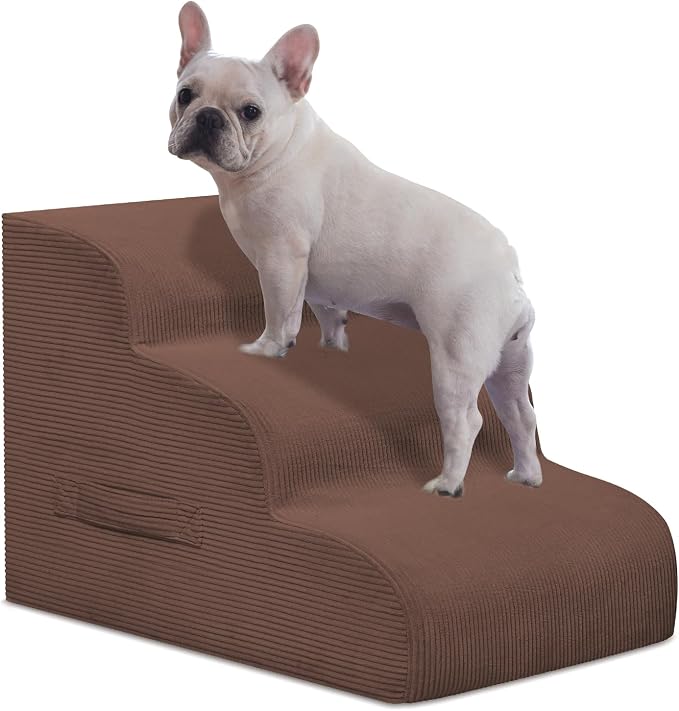 Mesa Lemon 3 Step Dog Stairs Pet Ramp for High Beds, Sofas and Cars | High Density Foam, Non-Slip Bottom, Removable Washable Cover, Portable Handle, Holds Up to 50 lbs, 16 Inch Height