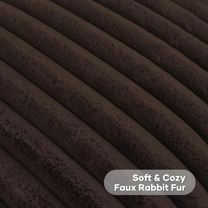 FUTEI Pack of 2 Faux Fur Throw Pillow Covers 18x18 Inch, Dark Coffee | Fluffy Faux Rabbit Fur Front/Premium Velvet Back,Hidden Zipper,Machine Washable,Non-Shedding,Colorfast,Insert Not Included.