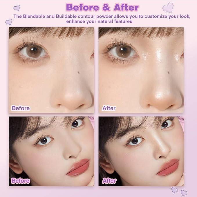 Face Highlighter Contour Shading Palette Sculpting Long-lasting Shimmer Pressed Powder Smooth Matte Finish Makeup for Warm Fair Toned Skin with Mirror