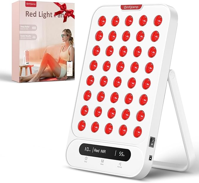 Comfytemp Red Light Therapy Panel, Near Infrared Light with 180° Adjustable Stand, Portable Panel for Face Body Travel Home, Gifts for Mom Dad Christmas Birthdays, 660nm & 850nm, 55W