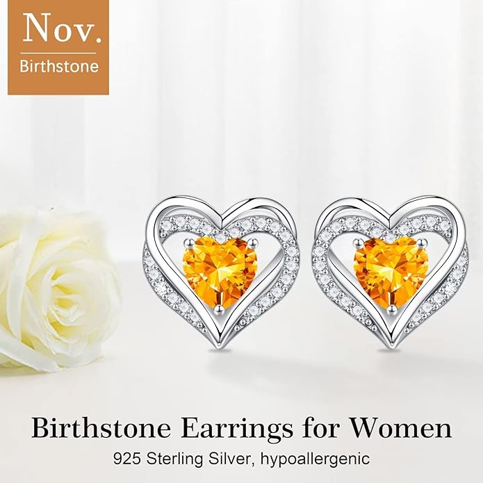 Iefil Christmas Earrings for Women, 925 Sterling Silver Birthstone Stud Earrings Birthday Gifts for Women