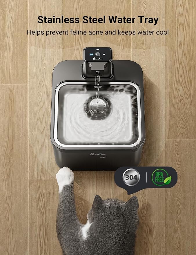 DownyPaws Cat Water Fountain Cordless, Pet Fountain, Black Pro, 6 Filters | Wireless Cat Drinking Water Fountains for Cats Indoor, Fursink , Battery Operated, Motion Sensor, Ultra Quiet Pump, BPA-Free