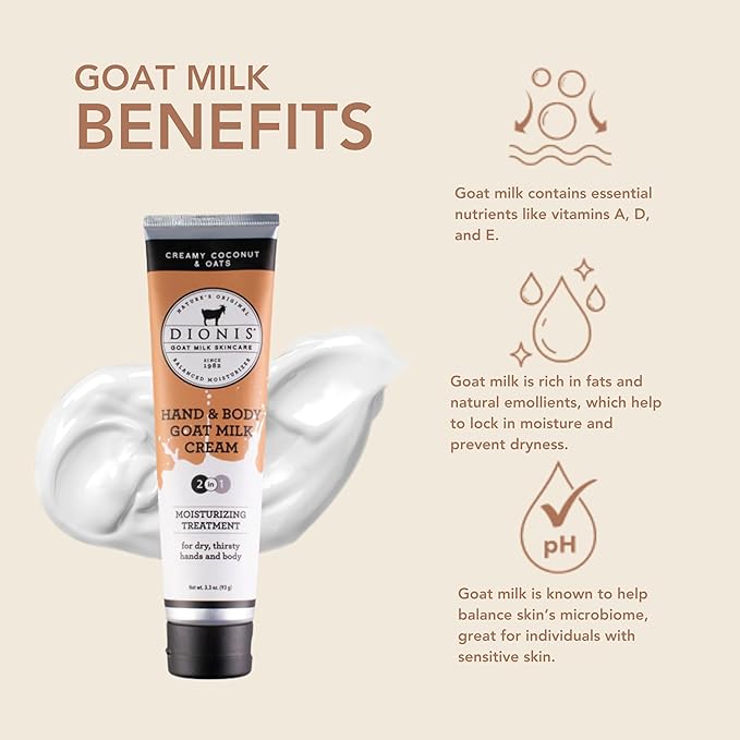 Dionis Goat Milk Hand & Body Cream Creamy Coconut & Oats 3.3oz (Pack of 1)