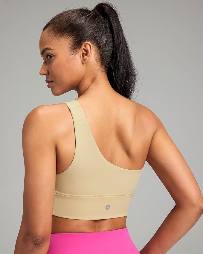 Queenie Ke Womens One Shoulder Sports Bra Left Side Strap Yoga Bras Gym Training Workout Crop Tops