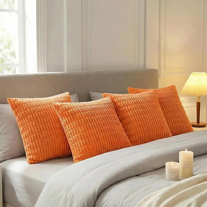Fancy Homi 4 Packs Decorative Throw Pillow Covers for Living Room Couch Bed, Modern Farmhouse Boho Home Décor Accent Cushion Case, 16" x 16", Orange