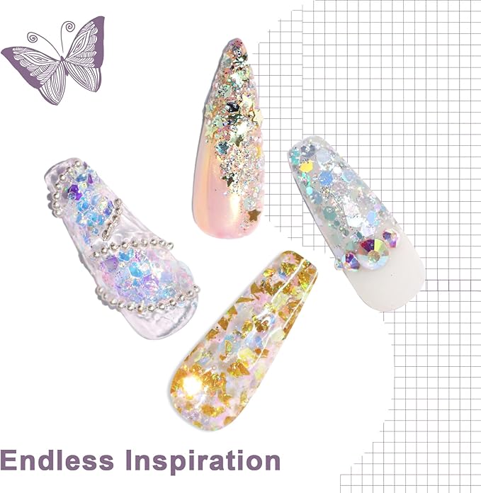 Laza 8 Colors Nail Art Glitter Diamond Dust Iridescent Nail Powder Chunky Glitter Confetti Foil Flakes Sequins for Nail Art Supplies, Gel Polish, Mermaid Makeup, Body, Resin — Dancing Sparkle