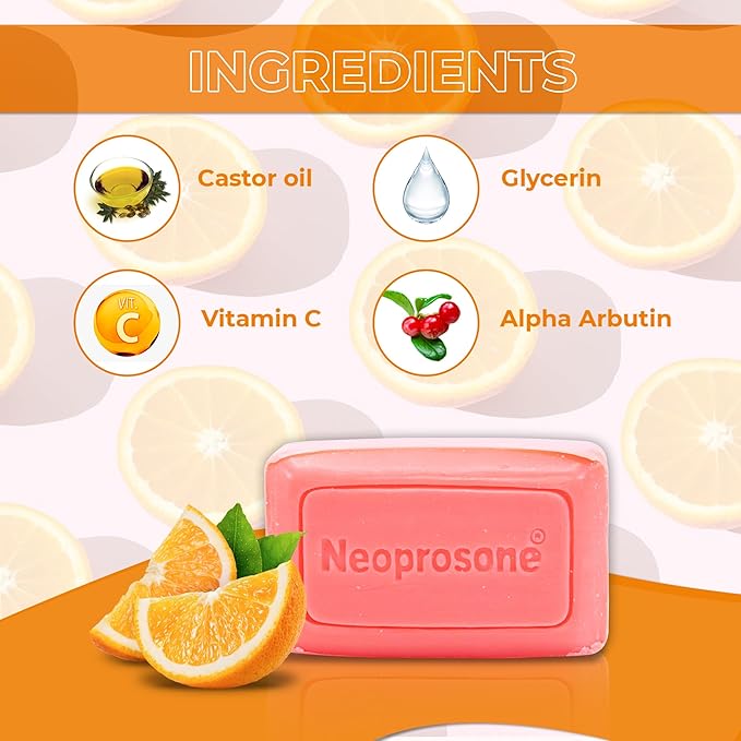 Neoprosone Skin Brightening Soap, 2.82 oz / 80 g, Hyperpigmentation Soap, Cleansing Bar, Fade Dark Spots on Knees, Elbows, Face, Private Areas, with Vitamin C and Castor Oil