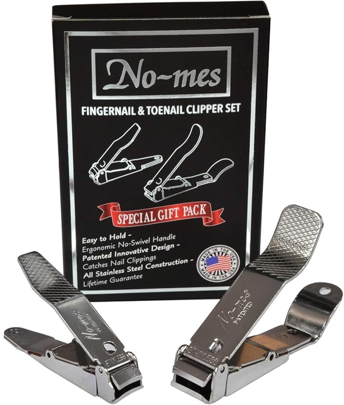 No-Mes Fingernail and Toenail Clipper Gift Set, Catches Clippings, Built-in Nail File, Made in USA