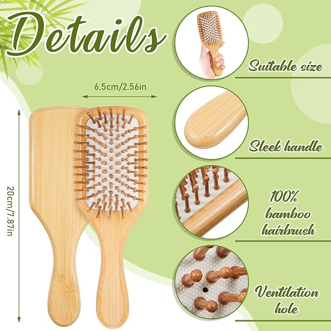 Tessco for you 12 Pcs Bamboo Hair Brushes Bulk Wooden Paddle Brush Scalp Massage Bristle Anti Static Engraving DIY Gifts for Women, Party, Wedding(7.87'' X 2.56'',White)