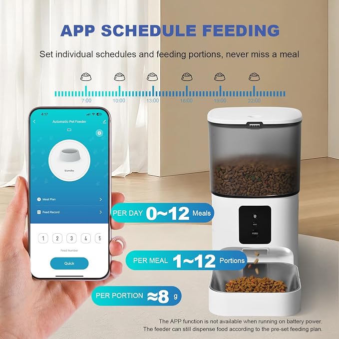 2.4G/5G Automatic Cat Feeder, 4L WiFi Food Dispenser with 10s Voice Recorder, Pet Feeder up to 10 Meals per Day, Timed Cat Feeder with Dry Food Sealed Ring