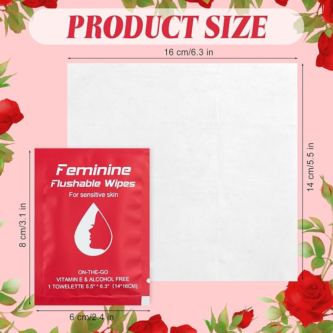 twoworld 200 Feminine Wipes Flushable Travel Individually Wrapped | Travel Wipes for Women,Feminine Care Wet Wipes Travel Size Vaginal Wipes for Adult,Girl and Homeless(Rose)