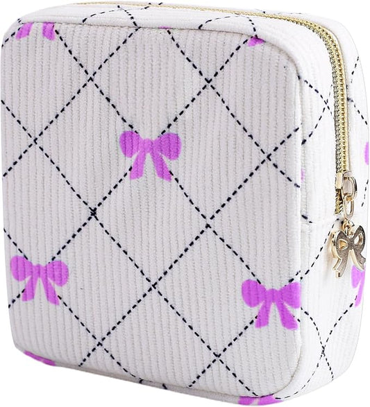 Period Bag for Women - Cute Corduroy Sanitary Napkin Storage Bag with Bow Design | Period Pouch for Daily Use, Travel | Discreet Menstrual Pouch | Pad Bags for Period Holds Pads, Tampons