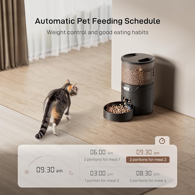 IMIPAW PET Automatic Cat Feeder: 3L Auto Food Dispenser with Timed Feeding| 6 Meal Programmable& 1-20 Portion Precise Control- Easy to Clean & Setup for Cat Indoor| Desiccant Bag Keep Food Fresh