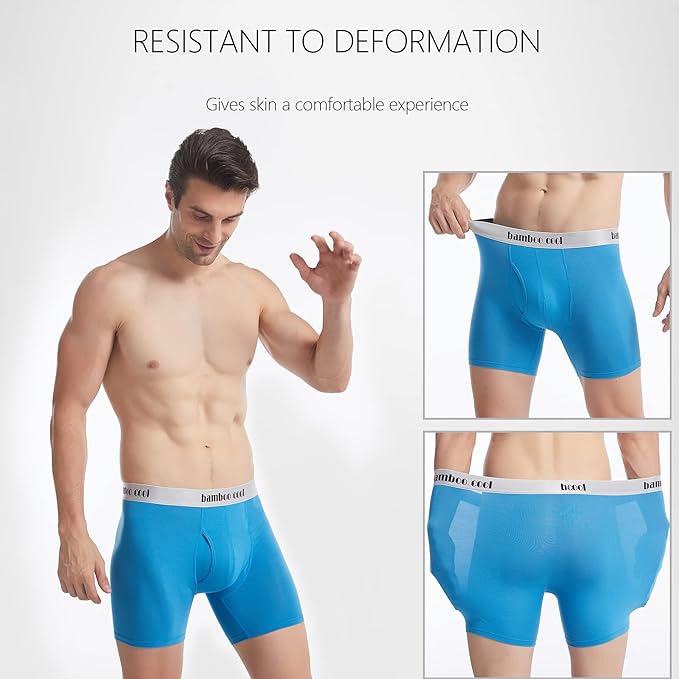 BAMBOO COOL Men's Ultra Breathable Underwear,No Riding Up Boxer Briefs with ComfortFlexible Waistband,Multipack